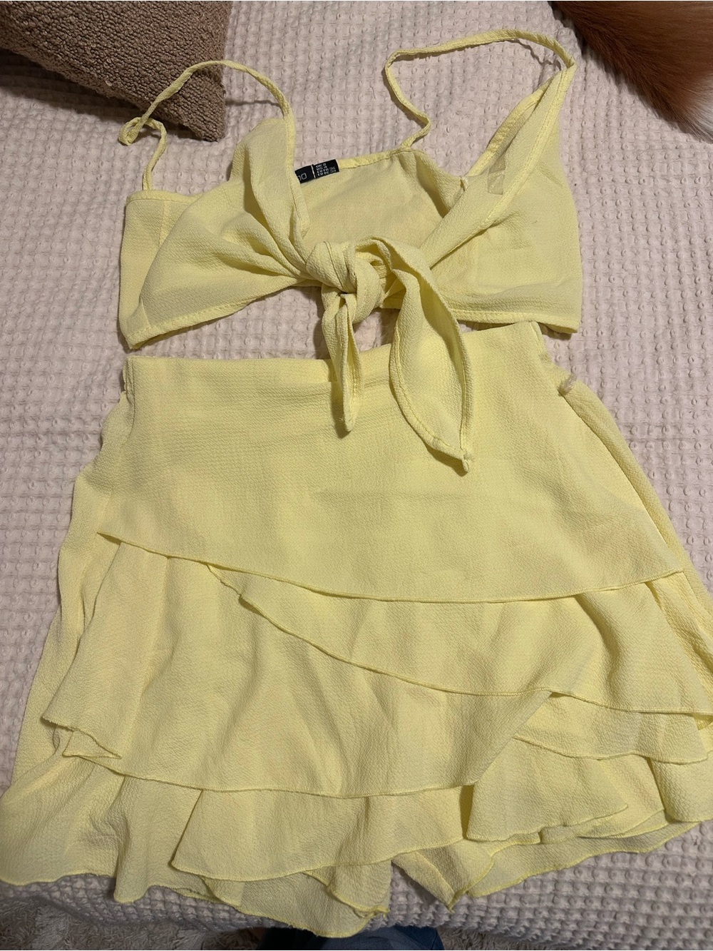 Boohoo Two piece- skort and Yellow Tie-Front Ruffle Set